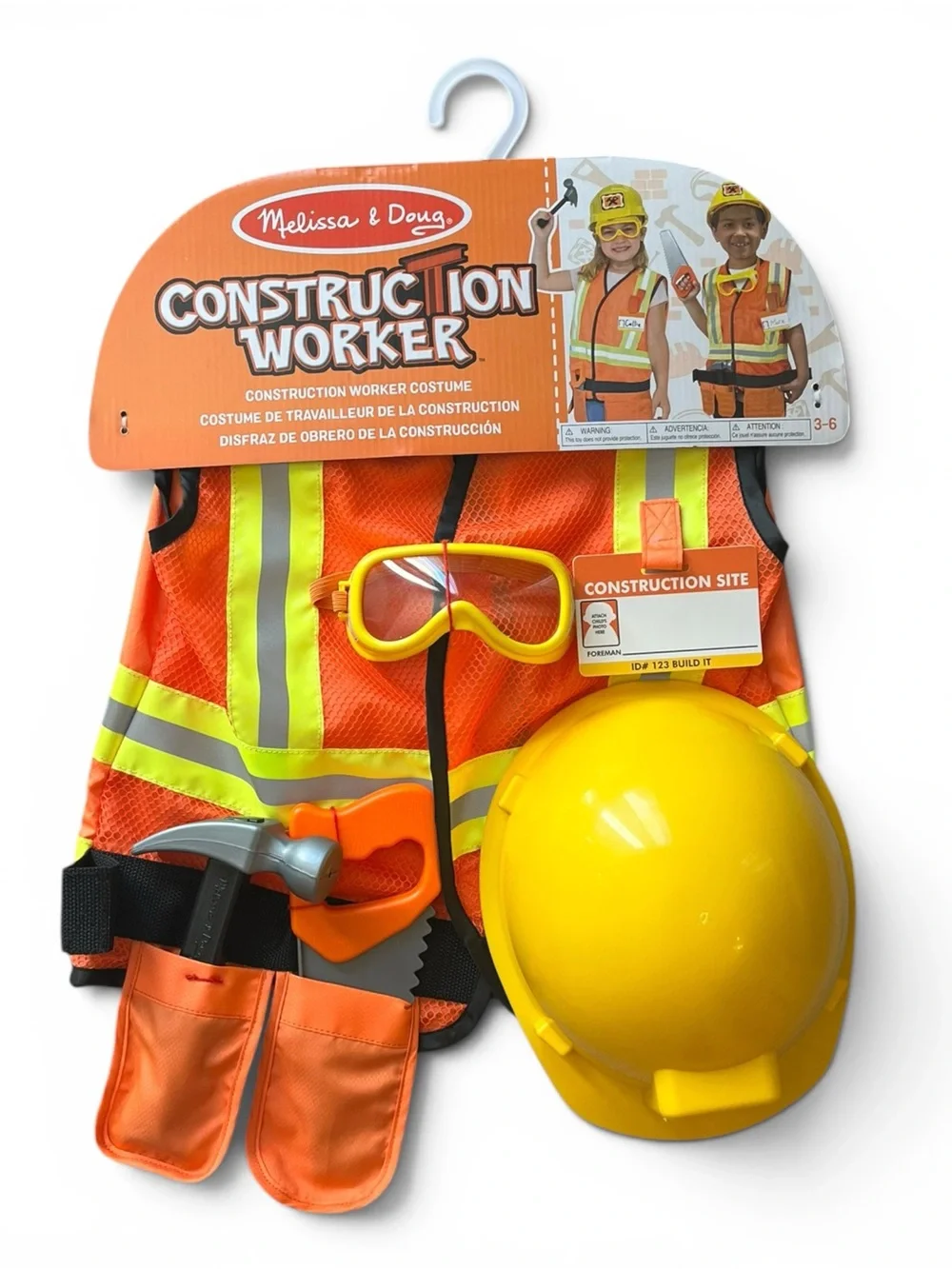 Melissa & Doug Construction Worker Costume Set - Orange, Yellow